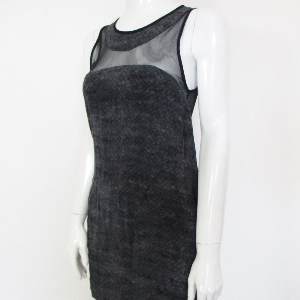 All Saints Snake-Print Gray Silk Dress w/ Sheer Mesh Neckline